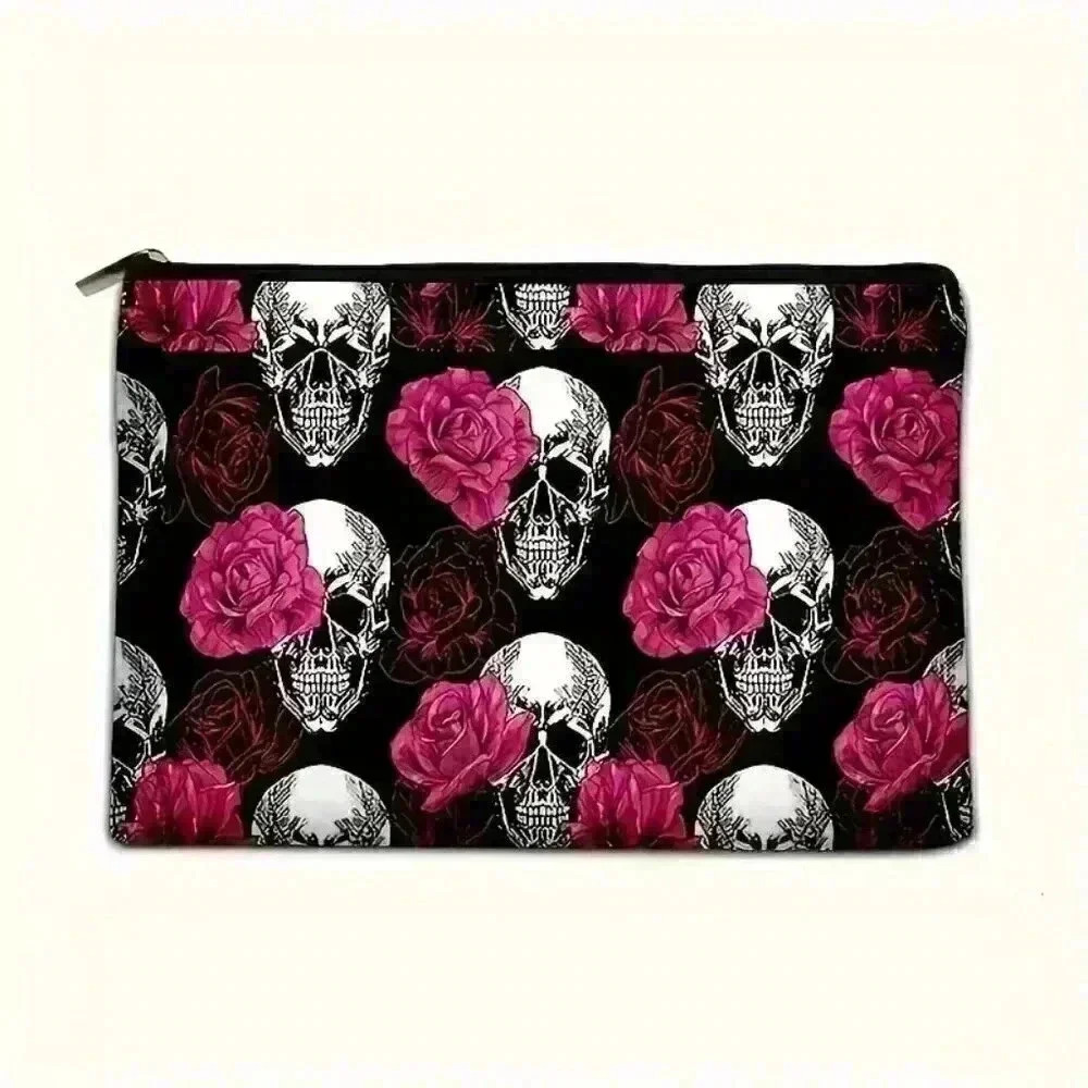 Skulls And Flowers Pattern Cosmetic Bag - Picture 4 of 5